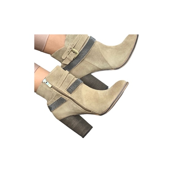 Nine West Shoes - Nine-West Zaza Gray Suede Buckled Western Ankle-Boots